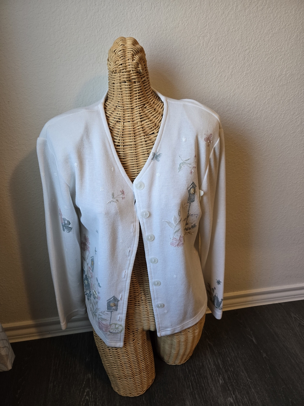 White Garden Print Button-Front Cardigan